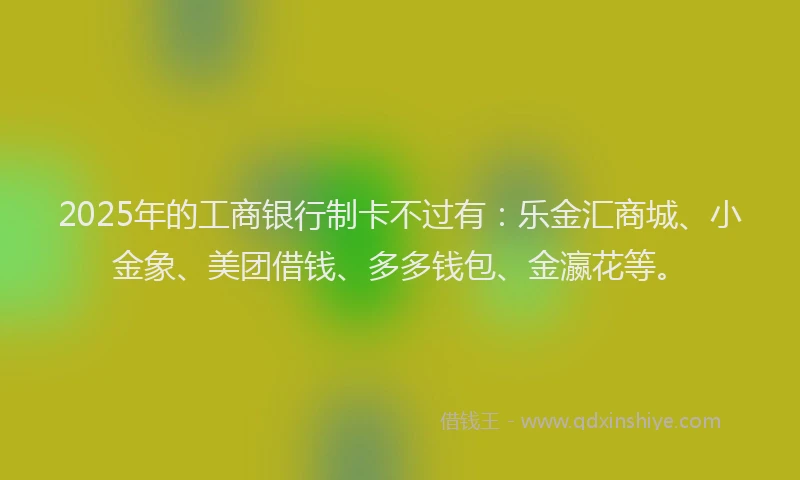 2025年的工商银行制卡不过有：乐金汇商城、小金象、美团借钱、多多钱包、金瀛花等。