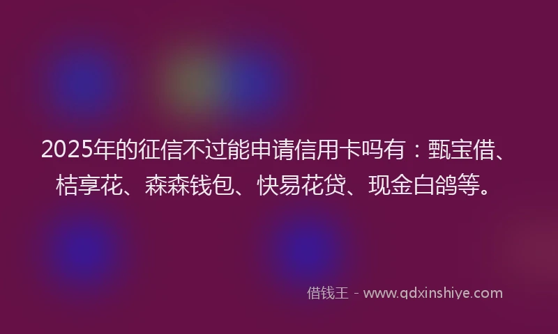 2025年的征信不过能申请信用卡吗有：甄宝借、桔享花、森森钱包、快易花贷、现金白鸽等。
