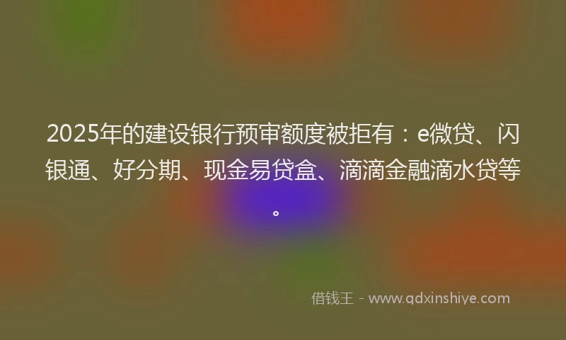 2025年的建设银行预审额度被拒有：e微贷、闪银通、好分期、现金易贷盒、滴滴金融滴水贷等。