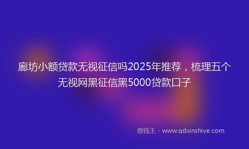 廊坊小额贷款无视征信吗2025年推荐，梳理五个无视网黑征信黑5000贷款口子