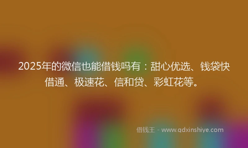2025年的微信也能借钱吗有：甜心优选、钱袋快借通、极速花、信和贷、彩虹花等。