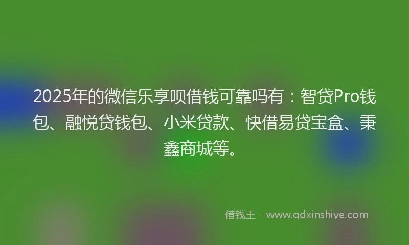 2025年的微信乐享呗借钱可靠吗有：智贷Pro钱包、融悦贷钱包、小米贷款、快借易贷宝盒、秉鑫商城等。