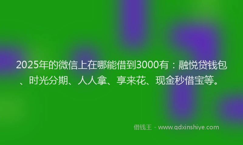 2025年的微信上在哪能借到3000有：融悦贷钱包、时光分期、人人拿、享来花、现金秒借宝等。