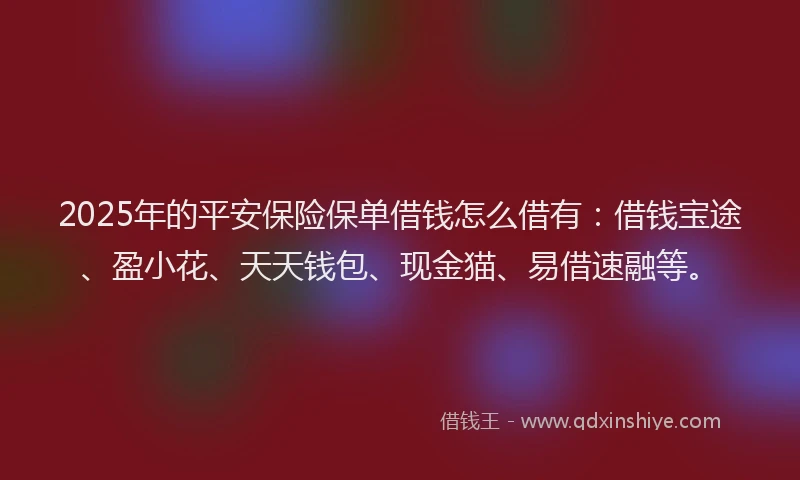2025年的平安保险保单借钱怎么借有：借钱宝途、盈小花、天天钱包、现金猫、易借速融等。