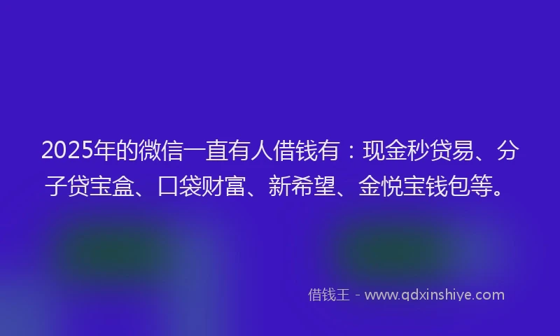 2025年的微信一直有人借钱有：现金秒贷易、分子贷宝盒、口袋财富、新希望、金悦宝钱包等。