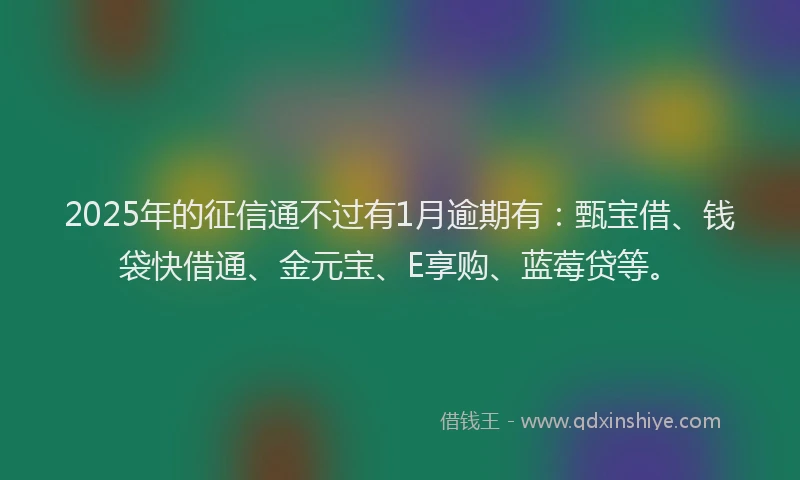 2025年的征信通不过有1月逾期有：甄宝借、钱袋快借通、金元宝、E享购、蓝莓贷等。