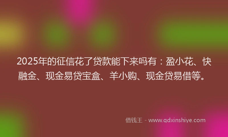 2025年的征信花了贷款能下来吗有：盈小花、快融金、现金易贷宝盒、羊小购、现金贷易借等。