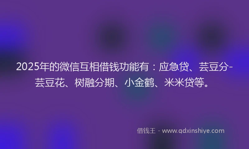 2025年的微信互相借钱功能有：应急贷、芸豆分-芸豆花、树融分期、小金鹤、米米贷等。