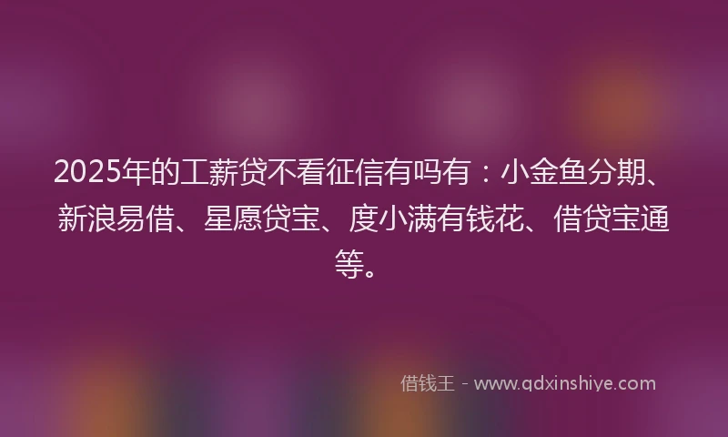 2025年的工薪贷不看征信有吗有：小金鱼分期、新浪易借、星愿贷宝、度小满有钱花、借贷宝通等。
