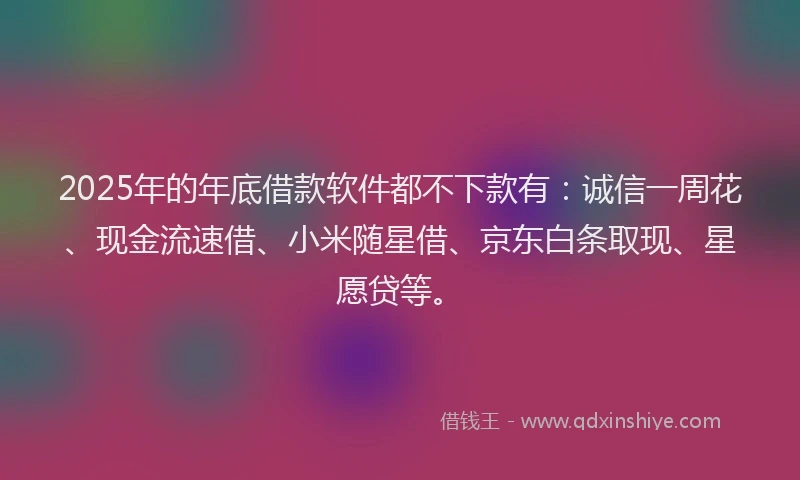 2025年的年底借款软件都不下款有：诚信一周花、现金流速借、小米随星借、京东白条取现、星愿贷等。