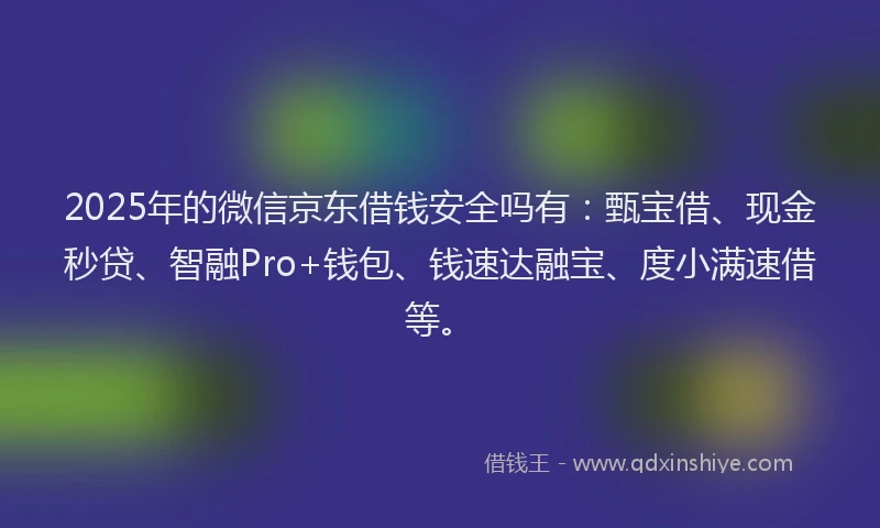 2025年的微信京东借钱安全吗有：甄宝借、现金秒贷、智融Pro+钱包、钱速达融宝、度小满速借等。