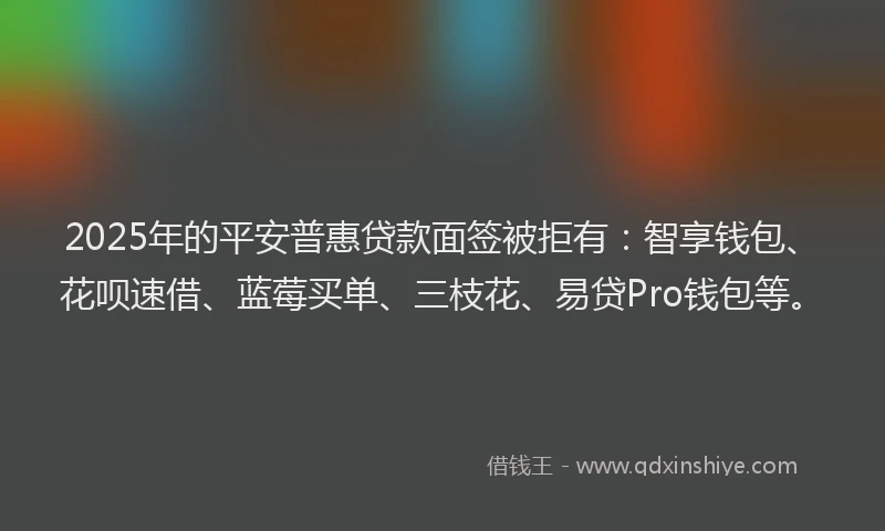 2025年的平安普惠贷款面签被拒有：智享钱包、花呗速借、蓝莓买单、三枝花、易贷Pro钱包等。