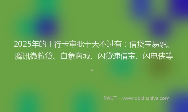 2025年的工行卡审批十天不过有：借贷宝易融、腾讯微粒贷、白象商城、闪贷速借宝、闪电侠等。