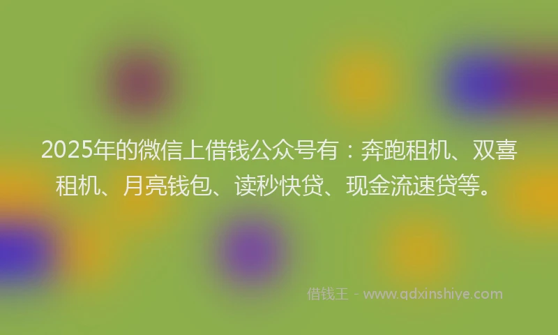2025年的微信上借钱公众号有：奔跑租机、双喜租机、月亮钱包、读秒快贷、现金流速贷等。