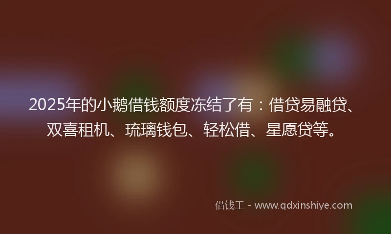 2025年的小鹅借钱额度冻结了有：借贷易融贷、双喜租机、琉璃钱包、轻松借、星愿贷等。
