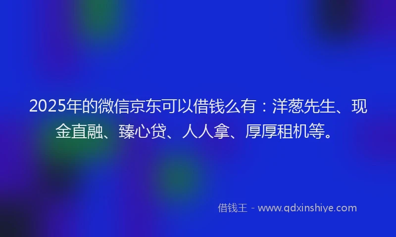 2025年的微信京东可以借钱么有：洋葱先生、现金直融、臻心贷、人人拿、厚厚租机等。