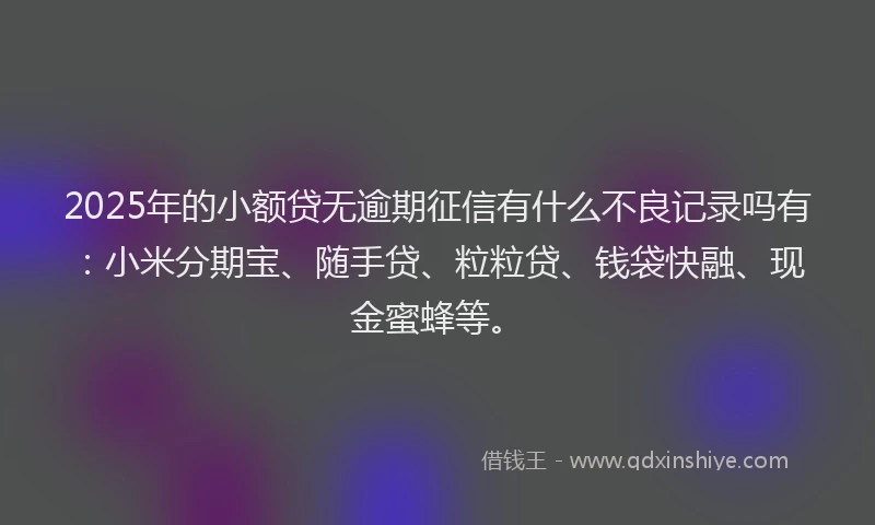 2025年的小额贷无逾期征信有什么不良记录吗有：小米分期宝、随手贷、粒粒贷、钱袋快融、现金蜜蜂等。
