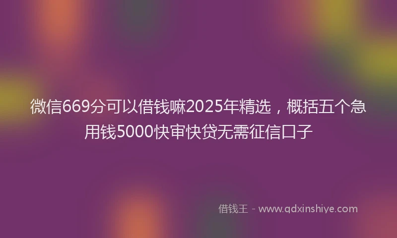微信669分可以借钱嘛2025年精选，概括五个急用钱5000快审快贷无需征信口子