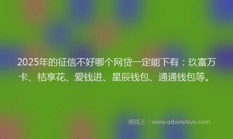 2025年的征信不好哪个网贷一定能下有：玖富万卡、桔享花、爱钱进、星辰钱包、通通钱包等。
