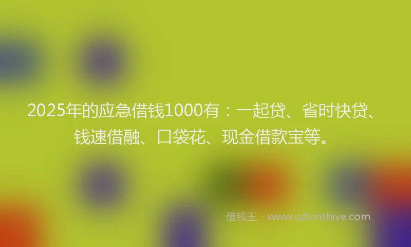 2025年的应急借钱1000有：一起贷、省时快贷、钱速借融、口袋花、现金借款宝等。