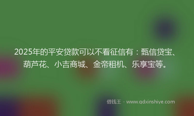 2025年的平安贷款可以不看征信有：甄信贷宝、葫芦花、小吉商城、金帝租机、乐享宝等。