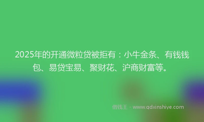 2025年的开通微粒贷被拒有：小牛金条、有钱钱包、易贷宝易、聚财花、沪商财富等。