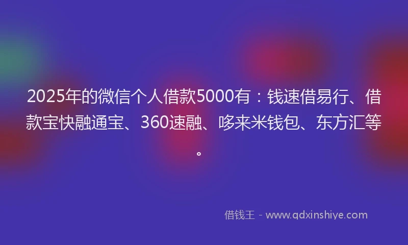 2025年的微信个人借款5000有：钱速借易行、借款宝快融通宝、360速融、哆来米钱包、东方汇等。