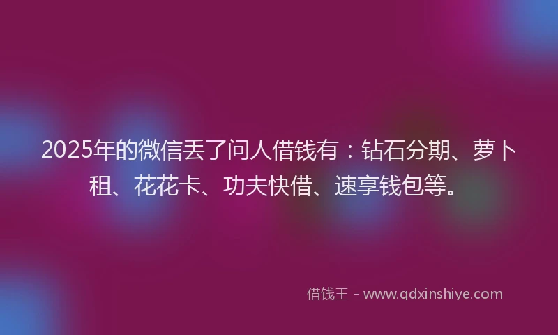 2025年的微信丢了问人借钱有：钻石分期、萝卜租、花花卡、功夫快借、速享钱包等。