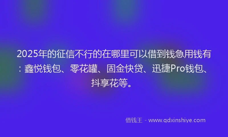2025年的征信不行的在哪里可以借到钱急用钱有：鑫悦钱包、零花罐、固金快贷、迅捷Pro钱包、抖享花等。