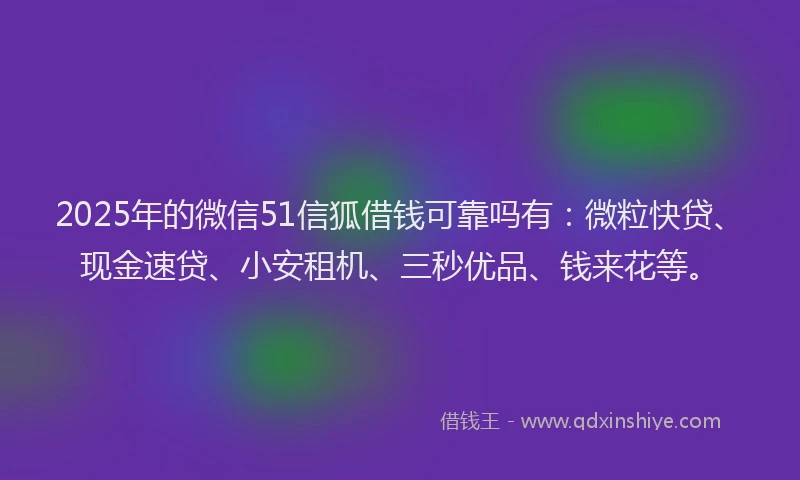 2025年的微信51信狐借钱可靠吗有：微粒快贷、现金速贷、小安租机、三秒优品、钱来花等。
