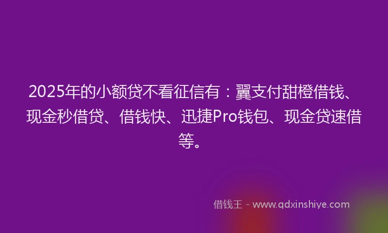 2025年的小额贷不看征信有：翼支付甜橙借钱、现金秒借贷、借钱快、迅捷Pro钱包、现金贷速借等。