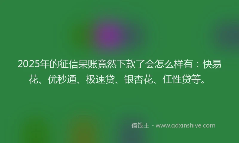 2025年的征信呆账竟然下款了会怎么样有：快易花、优秒通、极速贷、银杏花、任性贷等。