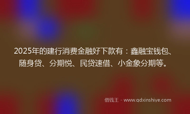 2025年的建行消费金融好下款有：鑫融宝钱包、随身贷、分期悦、民贷速借、小金象分期等。