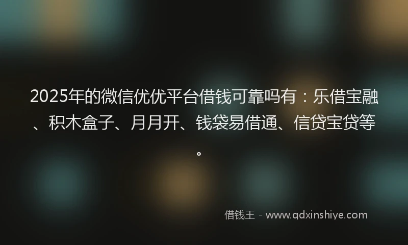 2025年的微信优优平台借钱可靠吗有：乐借宝融、积木盒子、月月开、钱袋易借通、信贷宝贷等。