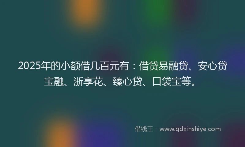 2025年的小额借几百元有：借贷易融贷、安心贷宝融、浙享花、臻心贷、口袋宝等。