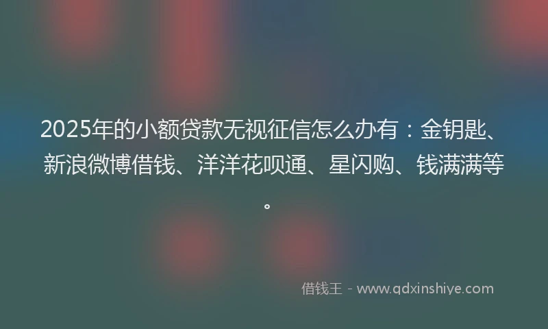 2025年的小额贷款无视征信怎么办有：金钥匙、新浪微博借钱、洋洋花呗通、星闪购、钱满满等。