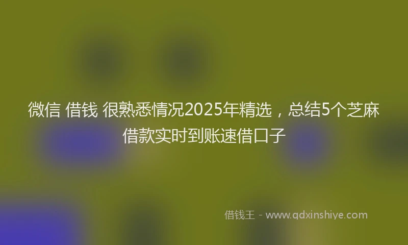 微信 借钱 很熟悉情况2025年精选，总结5个芝麻借款实时到账速借口子