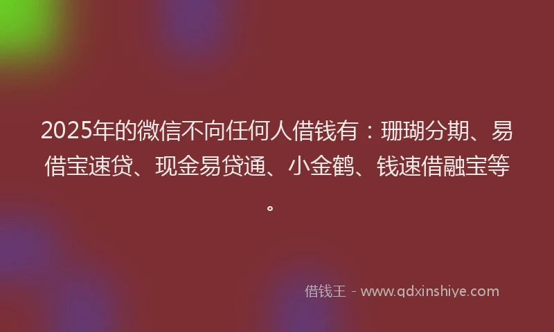 2025年的微信不向任何人借钱有：珊瑚分期、易借宝速贷、现金易贷通、小金鹤、钱速借融宝等。
