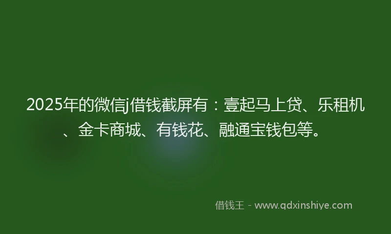 2025年的微信j借钱截屏有：壹起马上贷、乐租机、金卡商城、有钱花、融通宝钱包等。