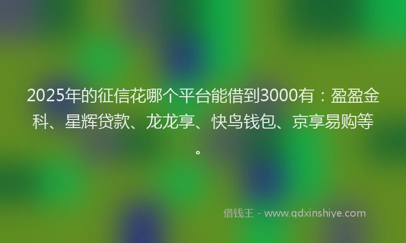 2025年的征信花哪个平台能借到3000有：盈盈金科、星辉贷款、龙龙享、快鸟钱包、京享易购等。