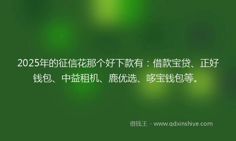 2025年的征信花那个好下款有：借款宝贷、正好钱包、中益租机、鹿优选、哆宝钱包等。