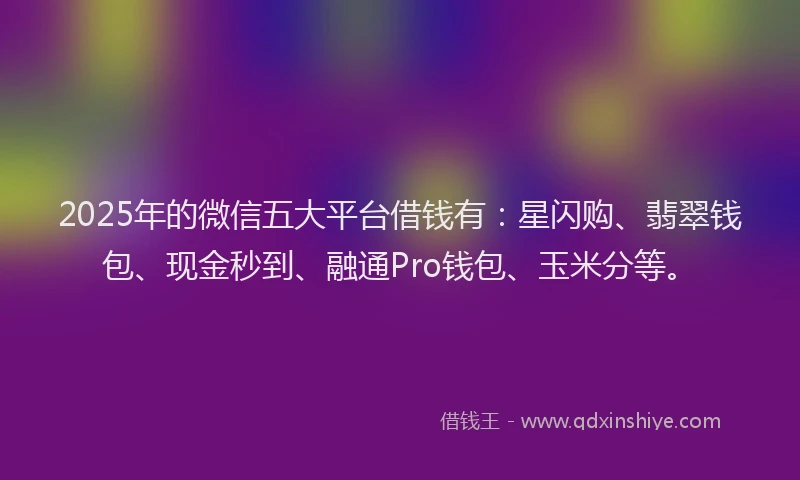 2025年的微信五大平台借钱有：星闪购、翡翠钱包、现金秒到、融通Pro钱包、玉米分等。
