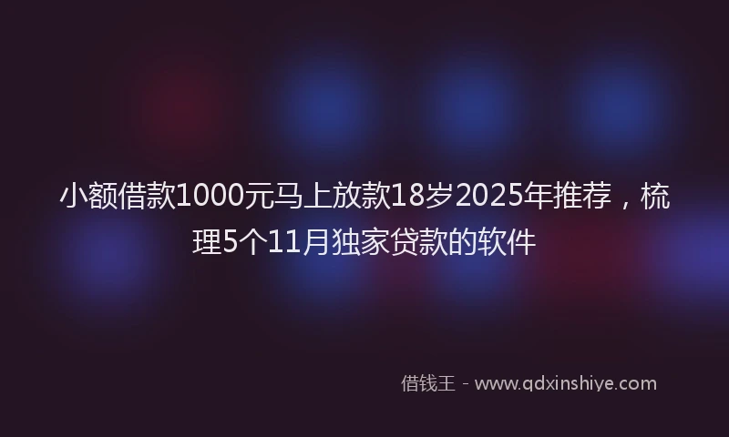 小额借款1000元马上放款18岁2025年推荐，梳理5个11月独家贷款的软件