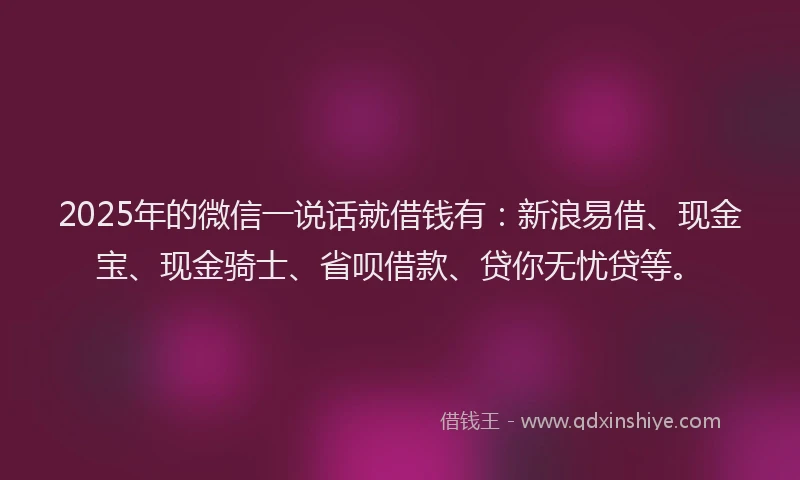 2025年的微信一说话就借钱有：新浪易借、现金宝、现金骑士、省呗借款、贷你无忧贷等。