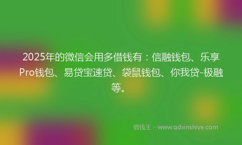 2025年的微信会用多借钱有：信融钱包、乐享Pro钱包、易贷宝速贷、袋鼠钱包、你我贷-极融等。