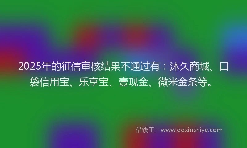 2025年的征信审核结果不通过有：沐久商城、口袋信用宝、乐享宝、壹现金、微米金条等。