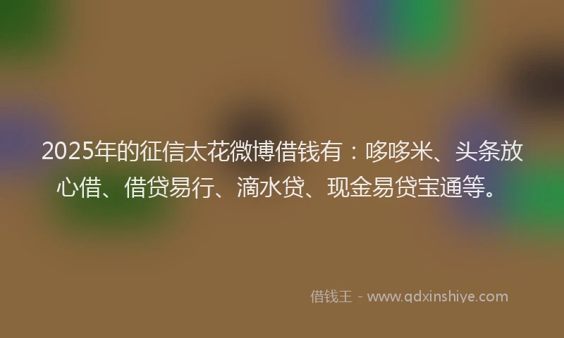 2025年的征信太花微博借钱有：哆哆米、头条放心借、借贷易行、滴水贷、现金易贷宝通等。