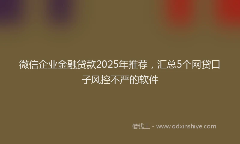 微信企业金融贷款2025年推荐，汇总5个网贷口子风控不严的软件