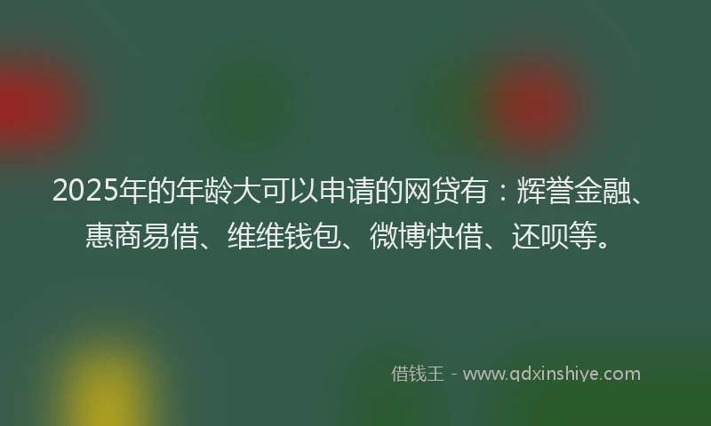2025年的年龄大可以申请的网贷有：辉誉金融、惠商易借、维维钱包、微博快借、还呗等。