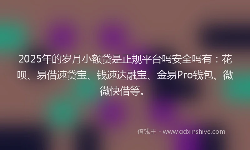 2025年的岁月小额贷是正规平台吗安全吗有：花呗、易借速贷宝、钱速达融宝、金易Pro钱包、微微快借等。